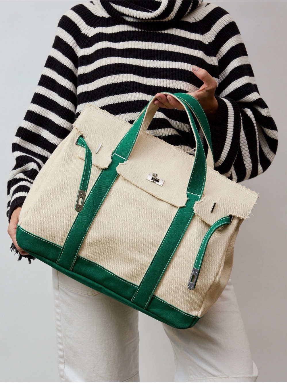 Large Boatkin style Canvas boat Tote bag Green